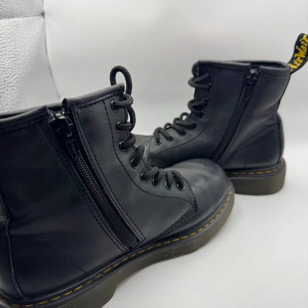 Dr. Martens 1460 J Black Leather Lace Up Side Zip Combat Boots Kids US 3 EU 34